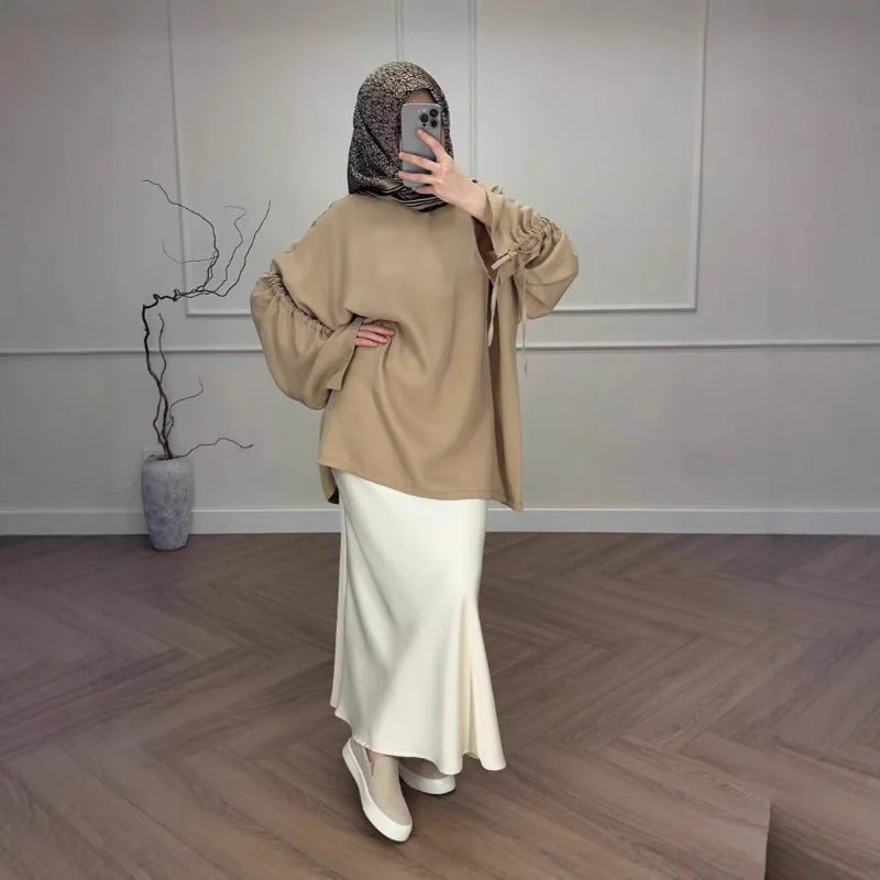 Oversized Tunic & Mermaid Skirt Set | Colorblock Two-Piece Outfit(MS225) - Image 4