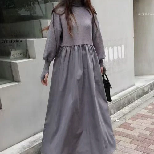 Oversized Turtleneck Maxi Dress | Bubble Sleeve Sweater Dress(MS180) - Image 10