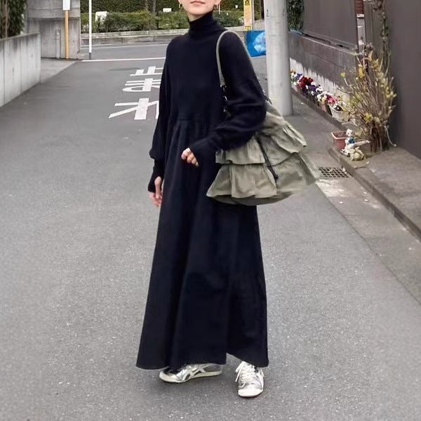 Oversized Turtleneck Maxi Dress | Bubble Sleeve Sweater Dress(MS180) - Image 2