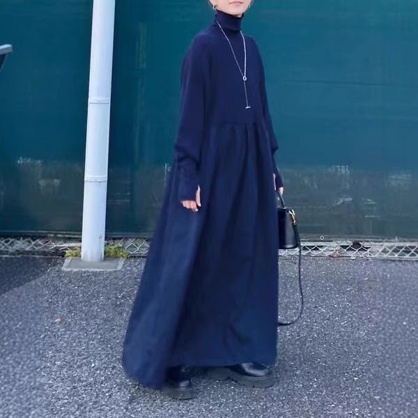 Oversized Turtleneck Maxi Dress | Bubble Sleeve Sweater Dress(MS180) - Image 5
