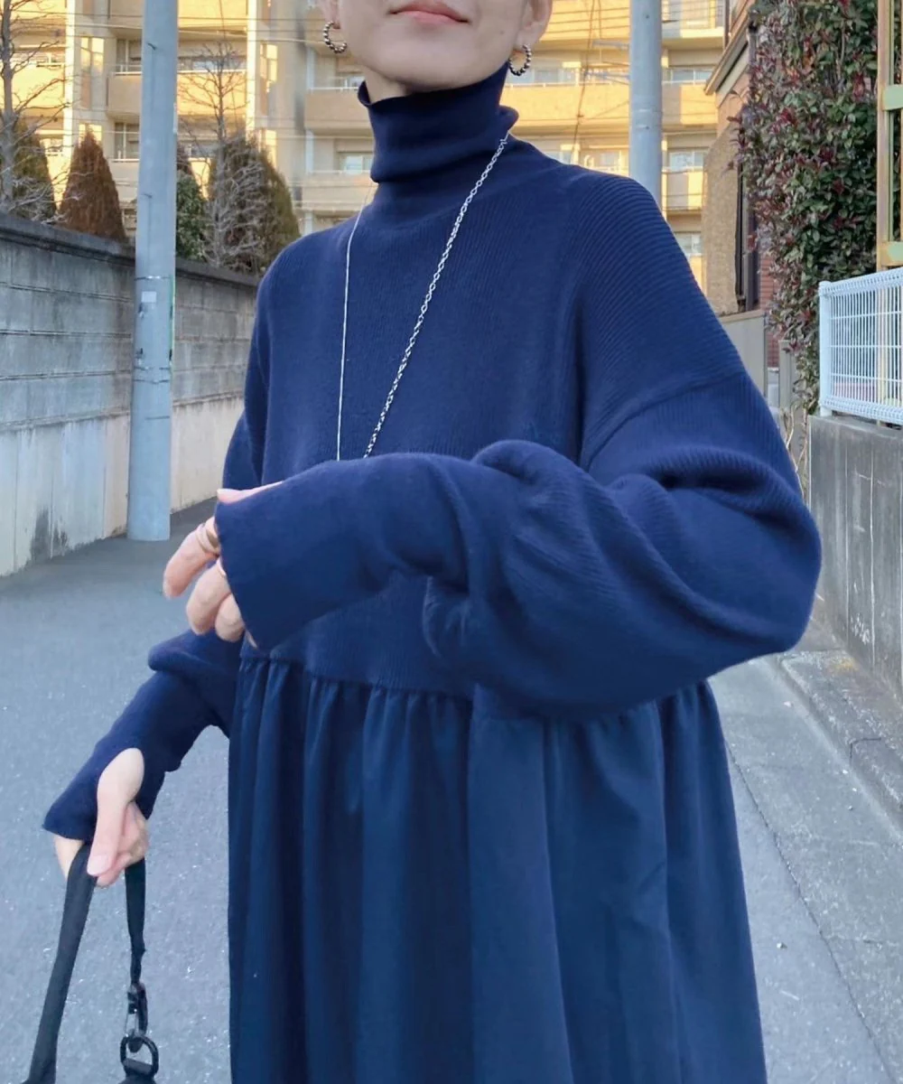 Oversized Turtleneck Maxi Dress | Bubble Sleeve Sweater Dress(MS180) - Image 6