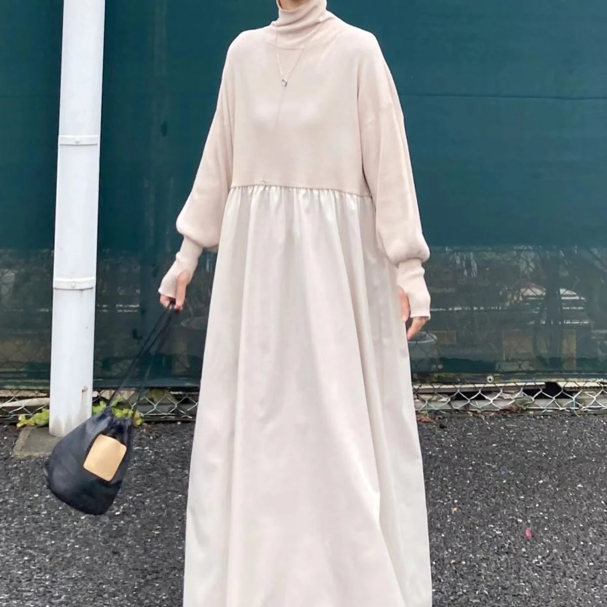 Oversized Turtleneck Maxi Dress | Bubble Sleeve Sweater Dress(MS180) - Image 8