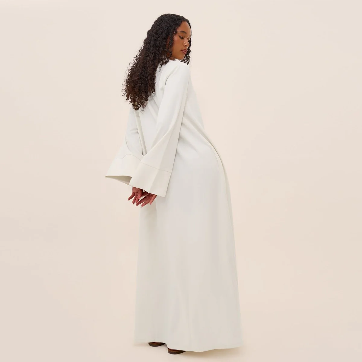 Oversized V-Neck Abaya with Pockets | Solid Color Maxi Dress with Wide Cuffs(MA331) - Image 10