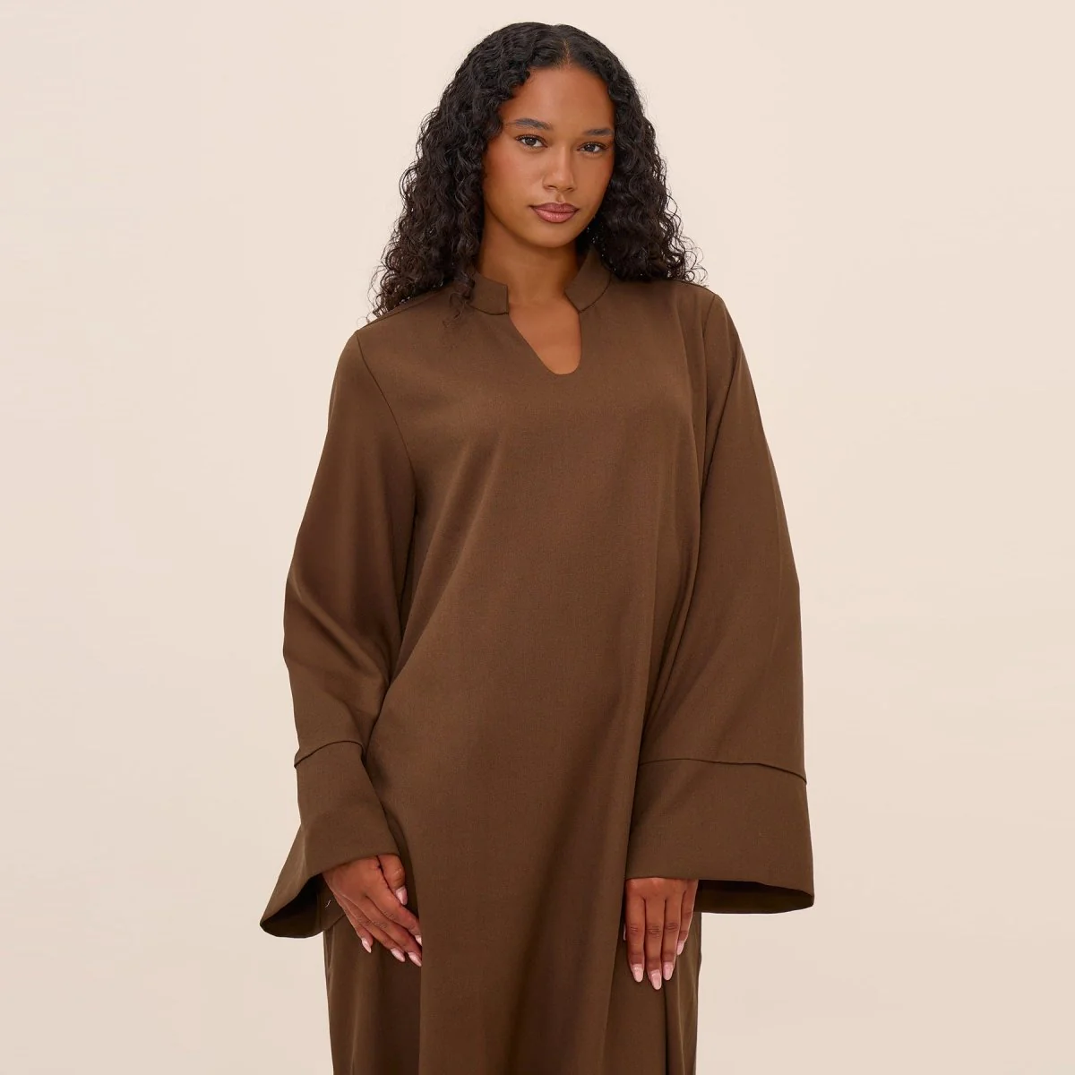 Oversized V-Neck Abaya with Pockets | Solid Color Maxi Dress with Wide Cuffs(MA331) - Image 12