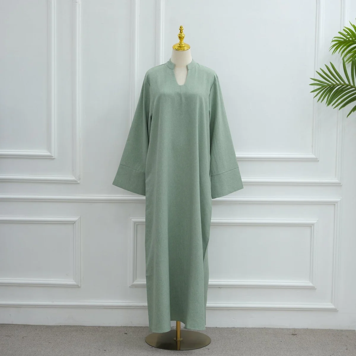Oversized V-Neck Abaya with Pockets | Solid Color Maxi Dress with Wide Cuffs(MA331) - Image 17