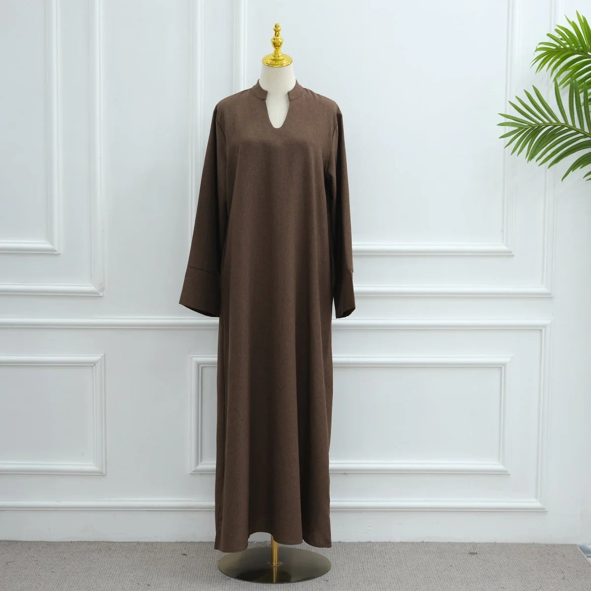Oversized V-Neck Abaya with Pockets | Solid Color Maxi Dress with Wide Cuffs(MA331) - Image 22