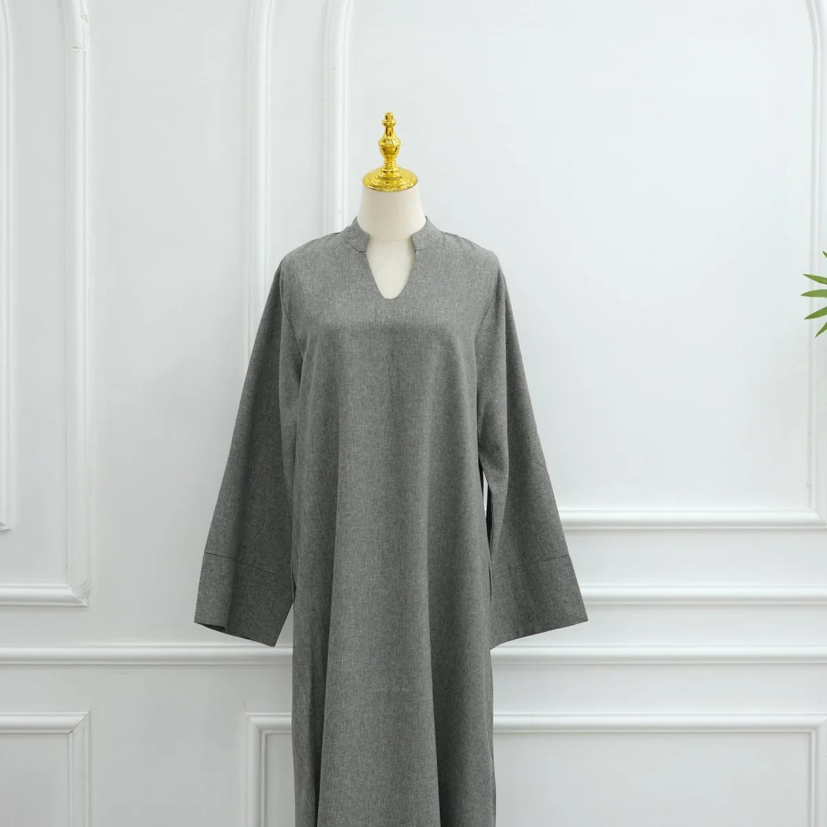 Oversized V-Neck Abaya with Pockets | Solid Color Maxi Dress with Wide Cuffs(MA331) - Image 26