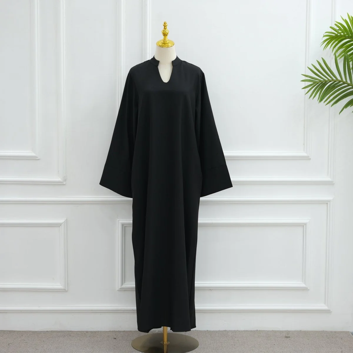 Oversized V-Neck Abaya with Pockets | Solid Color Maxi Dress with Wide Cuffs(MA331) - Image 32