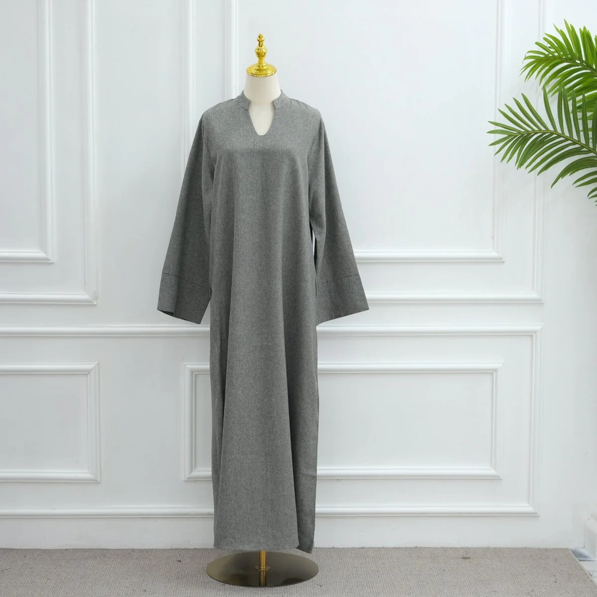 Oversized V-Neck Abaya with Pockets | Solid Color Maxi Dress with Wide Cuffs(MA331) - Image 33