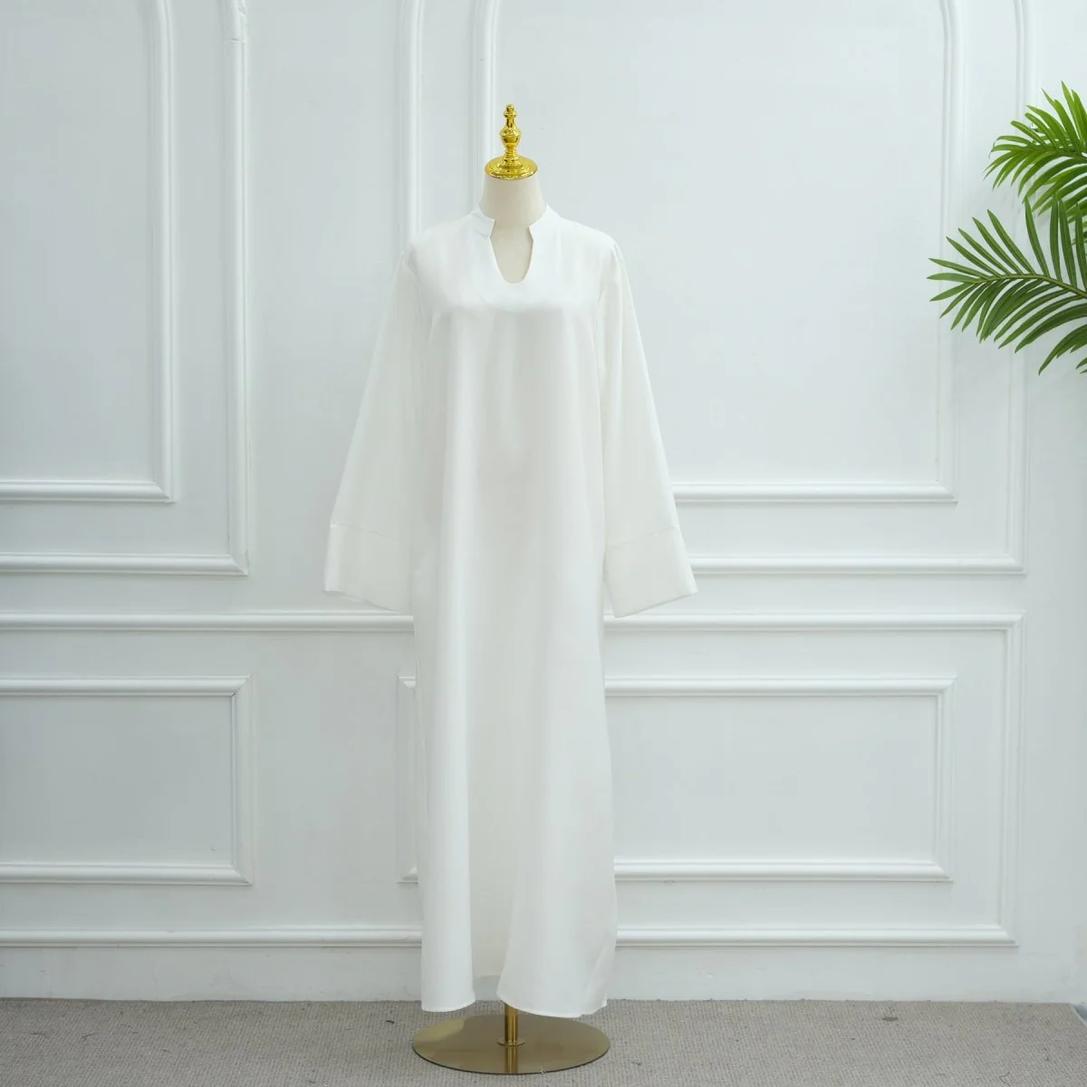 Oversized V-Neck Abaya with Pockets | Solid Color Maxi Dress with Wide Cuffs(MA331) - Image 34