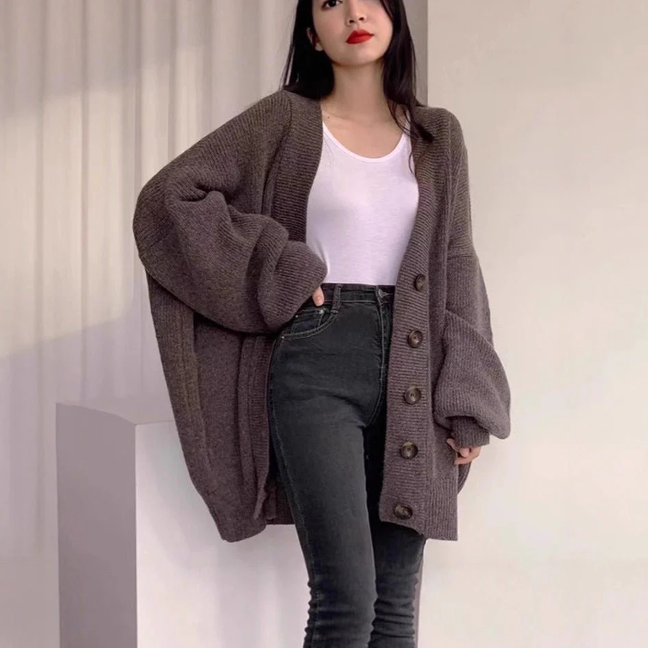 Oversized V-Neck Bubble Sleeve Cardigan(MS167) - Image 4