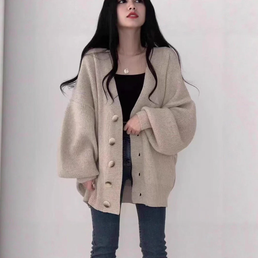 Oversized V-Neck Bubble Sleeve Cardigan(MS167) - Image 5