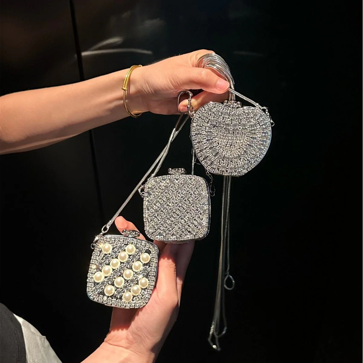 Palm-Sized Diamond Mini Clutch Silver Glamour Gala Bag (MAC281)
