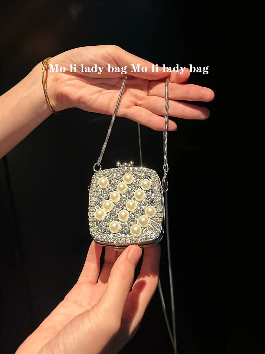 Palm-Sized Diamond Mini Clutch Silver Glamour Gala Bag (MAC281) - Image 10
