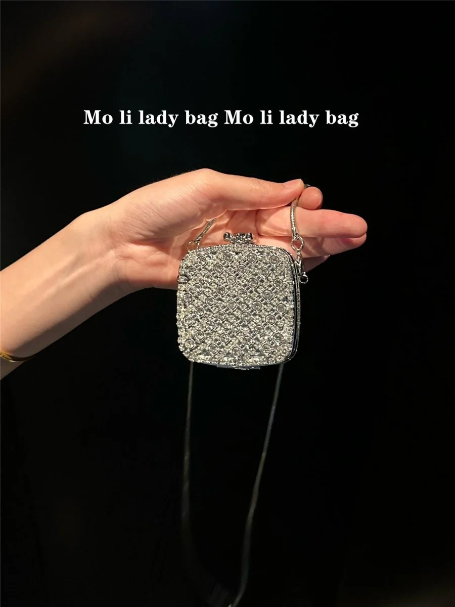 Palm-Sized Diamond Mini Clutch Silver Glamour Gala Bag (MAC281) - Image 11