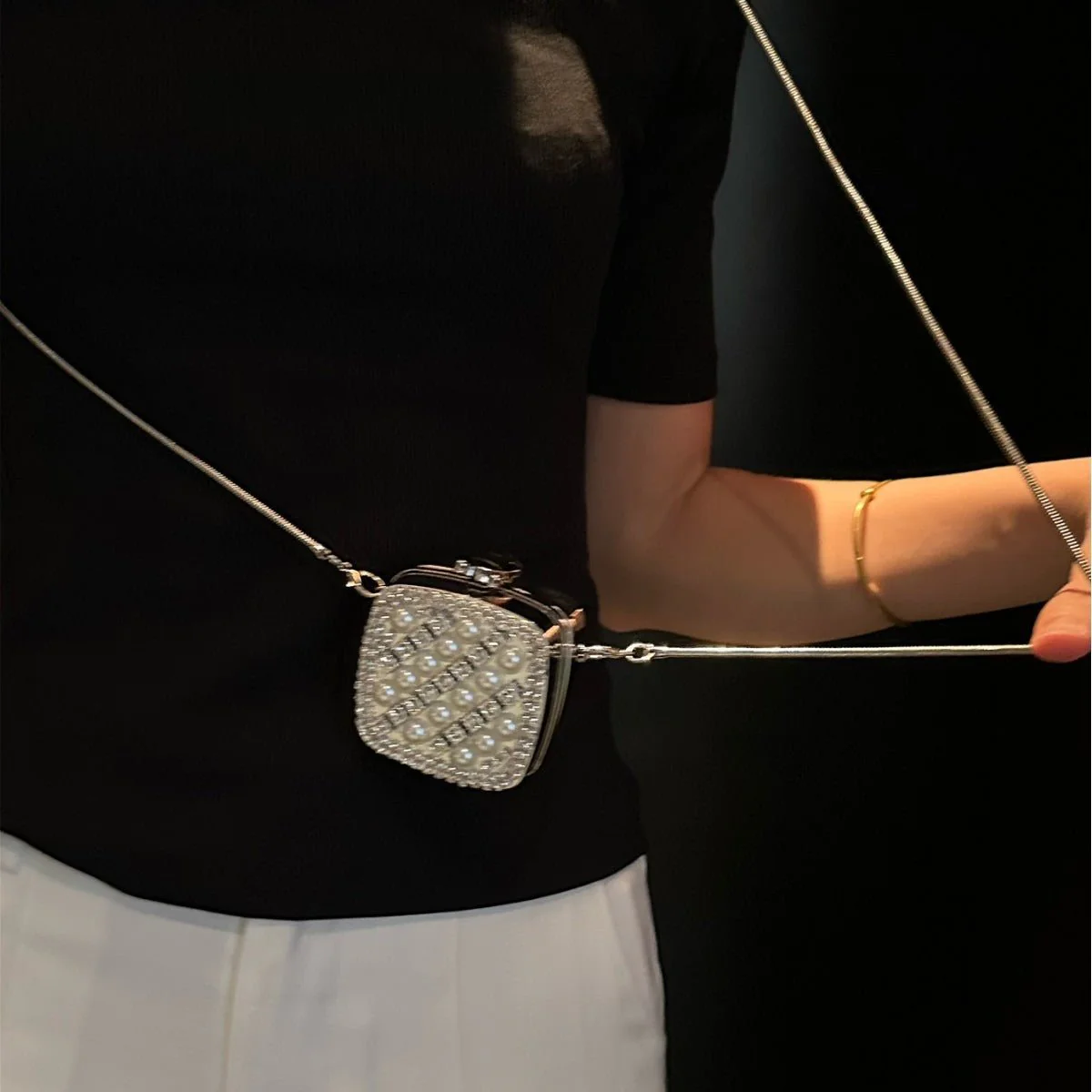 Palm-Sized Diamond Mini Clutch Silver Glamour Gala Bag (MAC281) - Image 2