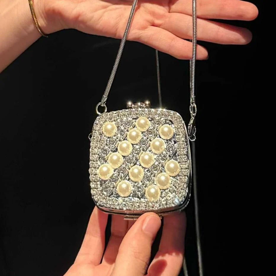 Palm-Sized Diamond Mini Clutch Silver Glamour Gala Bag (MAC281) - Image 3