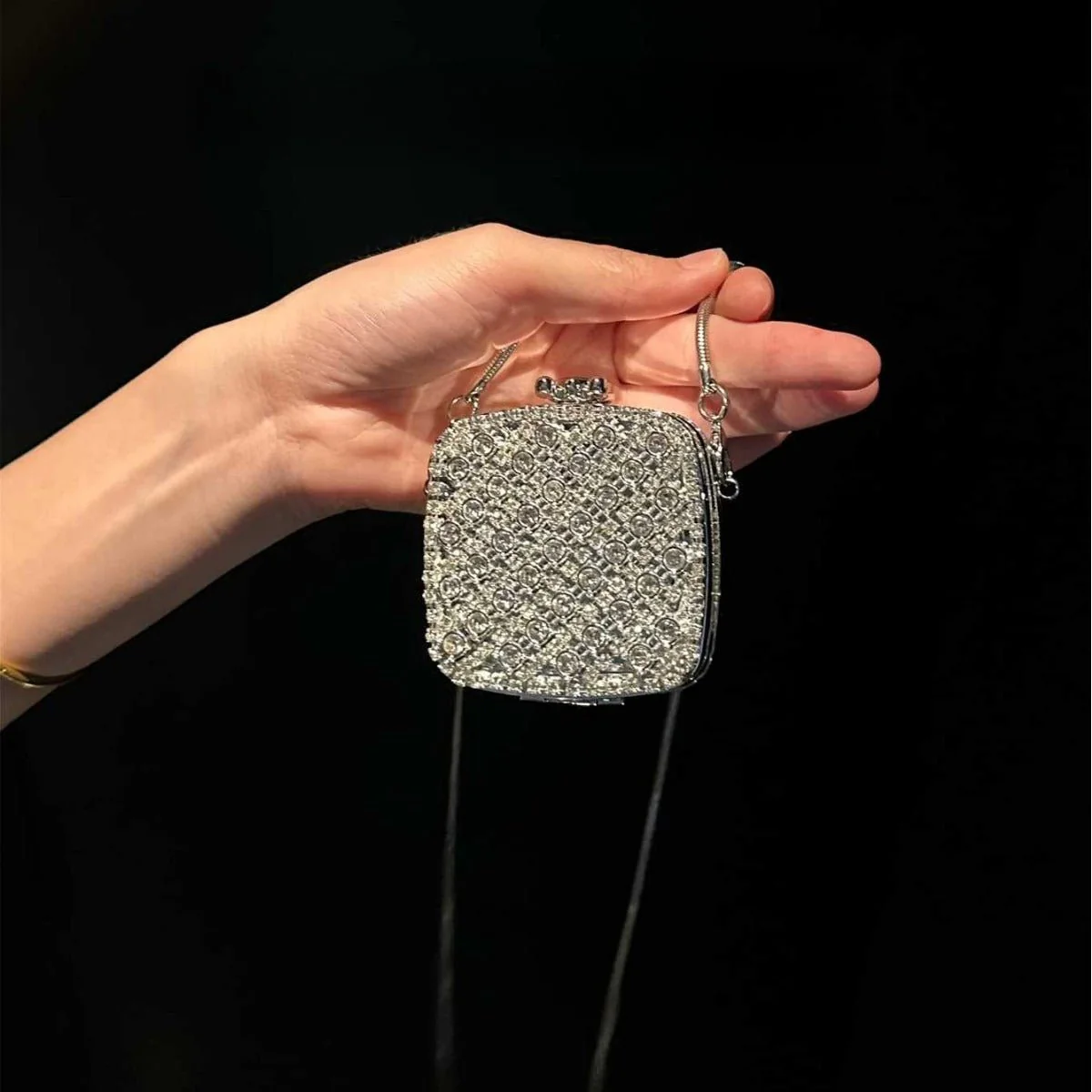Palm-Sized Diamond Mini Clutch Silver Glamour Gala Bag (MAC281) - Image 4