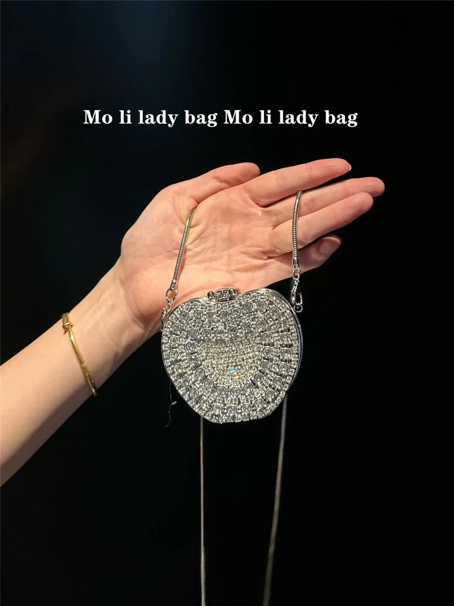 Palm-Sized Diamond Mini Clutch Silver Glamour Gala Bag (MAC281) - Image 9