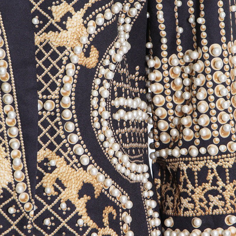 Pearl & Bead Embellished Vintage Blazer | Geometric Print Luxury Jacket(MS218) - Image 11