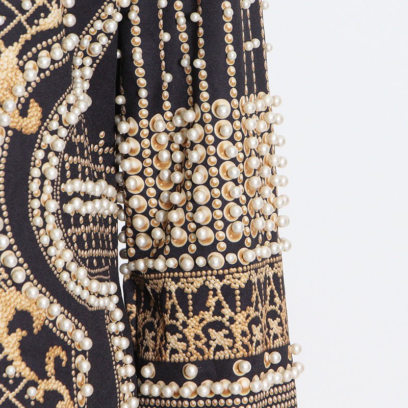 Pearl & Bead Embellished Vintage Blazer | Geometric Print Luxury Jacket(MS218) - Image 12