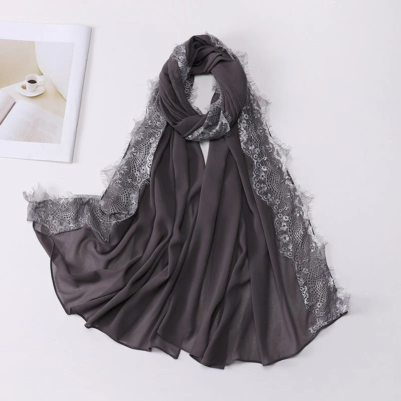 Pearl Chiffon Hijab with Lace Trim (MH218) - Image 12