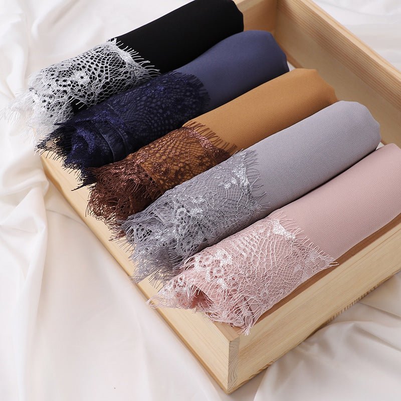 Pearl Chiffon Hijab with Lace Trim (MH218) - Image 2