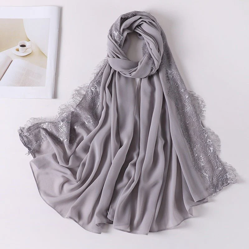 Pearl Chiffon Hijab with Lace Trim (MH218) - Image 8