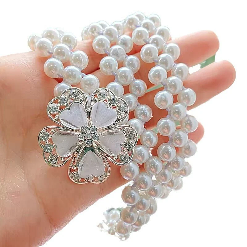 Pearl Elastic Waist Belt | Rhinestone Flower Stretch Belt(MAC362) - Image 5