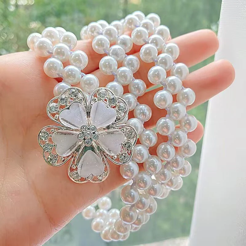 Pearl Elastic Waist Belt | Rhinestone Flower Stretch Belt(MAC362) - Image 6