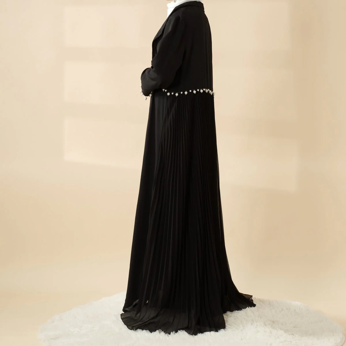 Pearl Embellished Accordion Pleat Back Open Abaya (MOA127) - Image 3