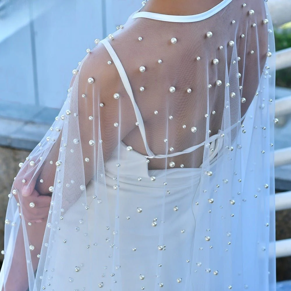Pearl Embellished Bridal Cape(MAC374) - Image 2