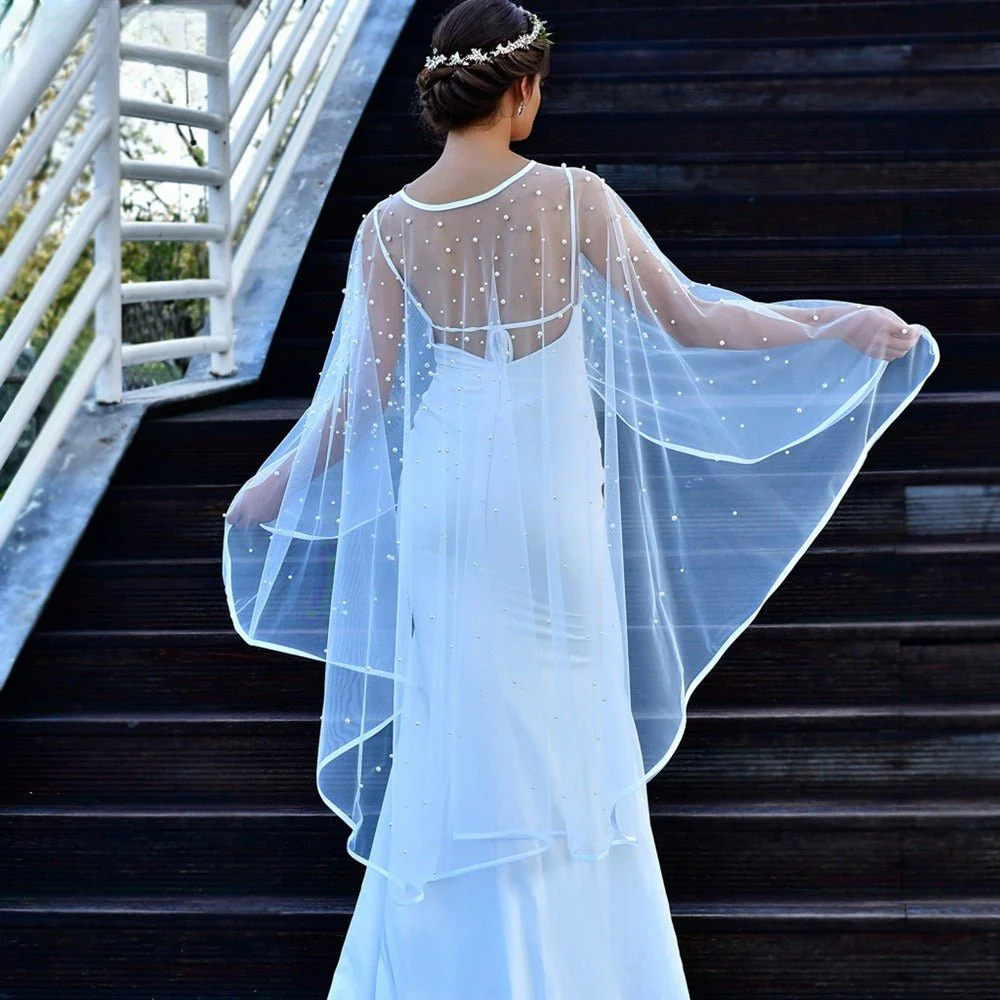 Pearl Embellished Bridal Cape(MAC374) - Image 3