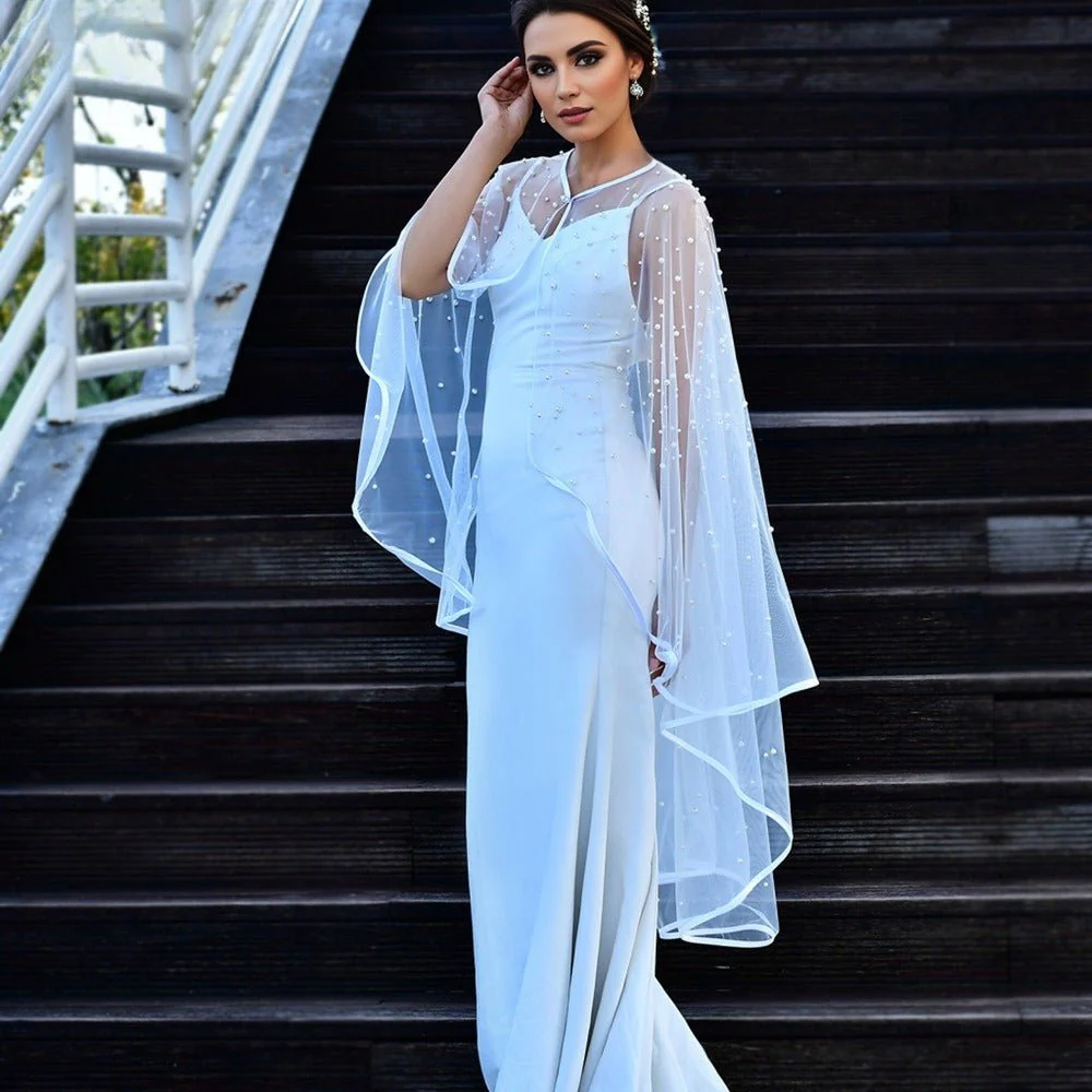 Pearl Embellished Bridal Cape(MAC374) - Image 4