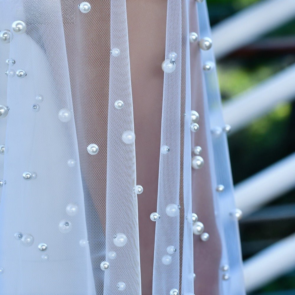 Pearl Embellished Bridal Cape(MAC374) - Image 6