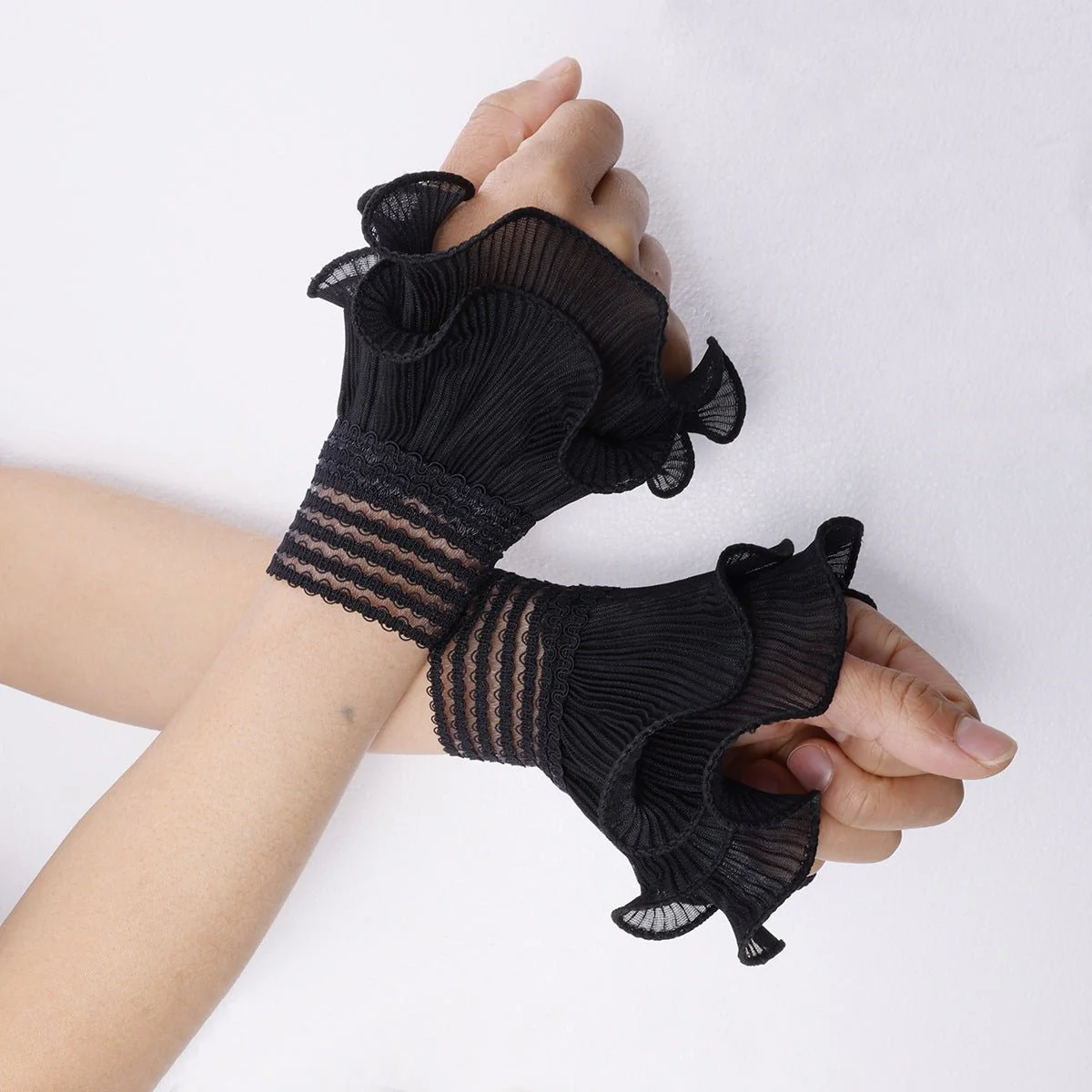 Pearl Embellished Double Ruffle Cuff Sleeves (MAC420) - Image 4