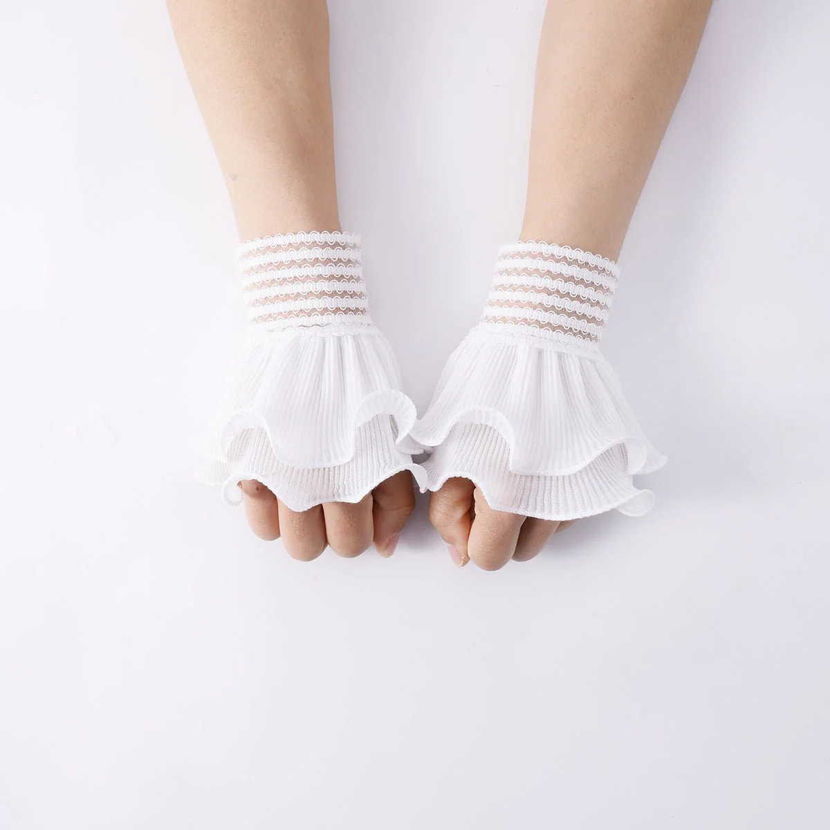 Pearl Embellished Double Ruffle Cuff Sleeves (MAC420) - Image 7