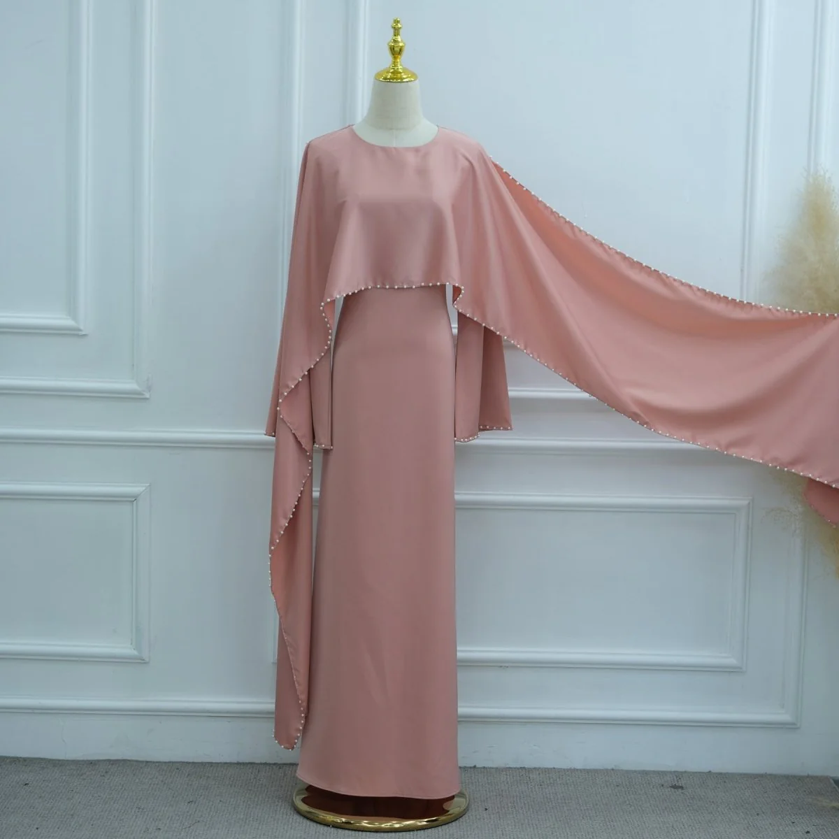 Pearl Embellished Kaftan Abaya | Luxury Cape Sleeve Maxi Dress(MA382) - Image 10