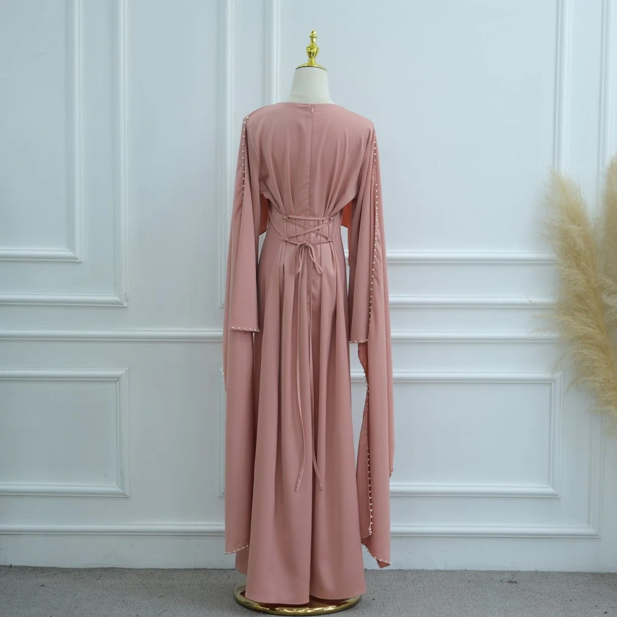 Pearl Embellished Kaftan Abaya | Luxury Cape Sleeve Maxi Dress(MA382) - Image 11