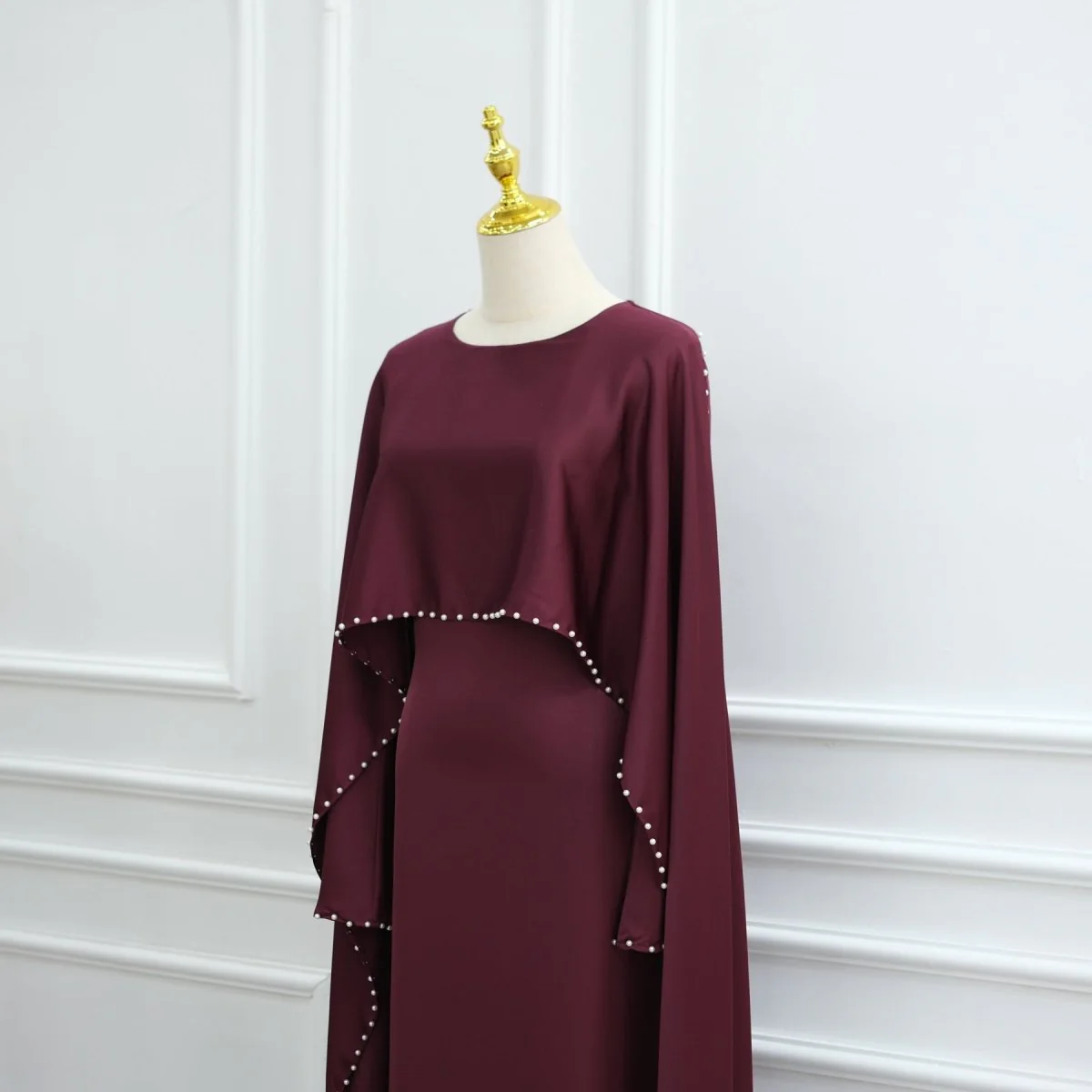 Pearl Embellished Kaftan Abaya | Luxury Cape Sleeve Maxi Dress(MA382) - Image 16