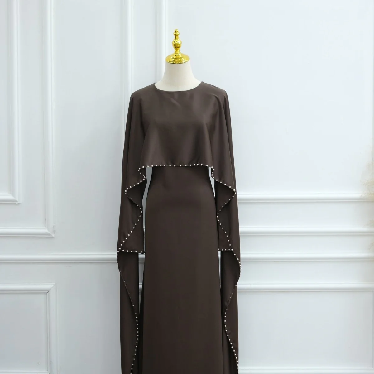 Pearl Embellished Kaftan Abaya | Luxury Cape Sleeve Maxi Dress(MA382) - Image 17