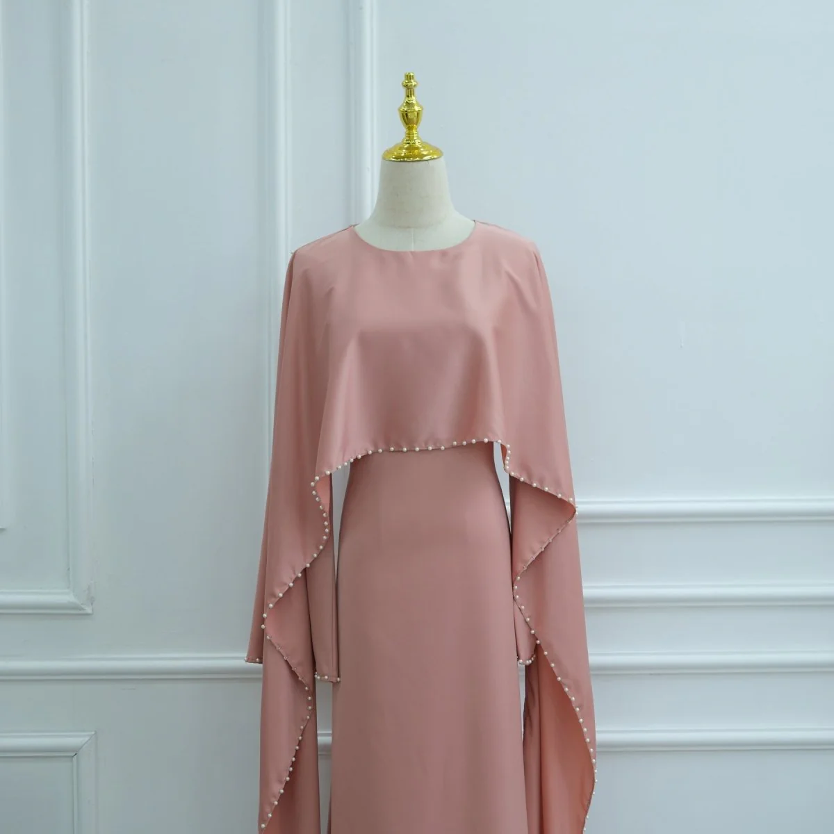 Pearl Embellished Kaftan Abaya | Luxury Cape Sleeve Maxi Dress(MA382) - Image 9