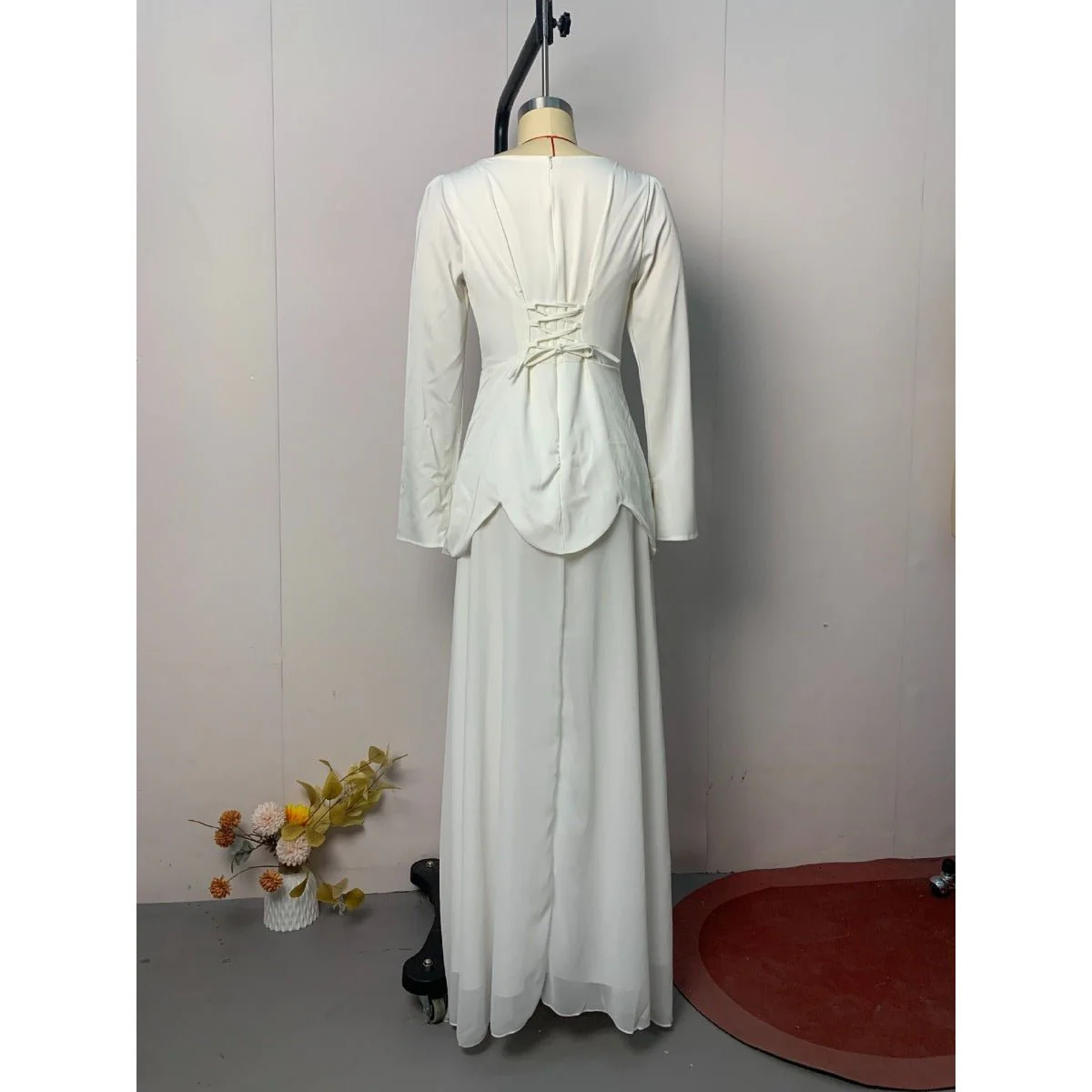 Pearl-Embellished Square Neck Maxi Dress | Modest Gowns with Long Sleeves(MA269) - Image 11