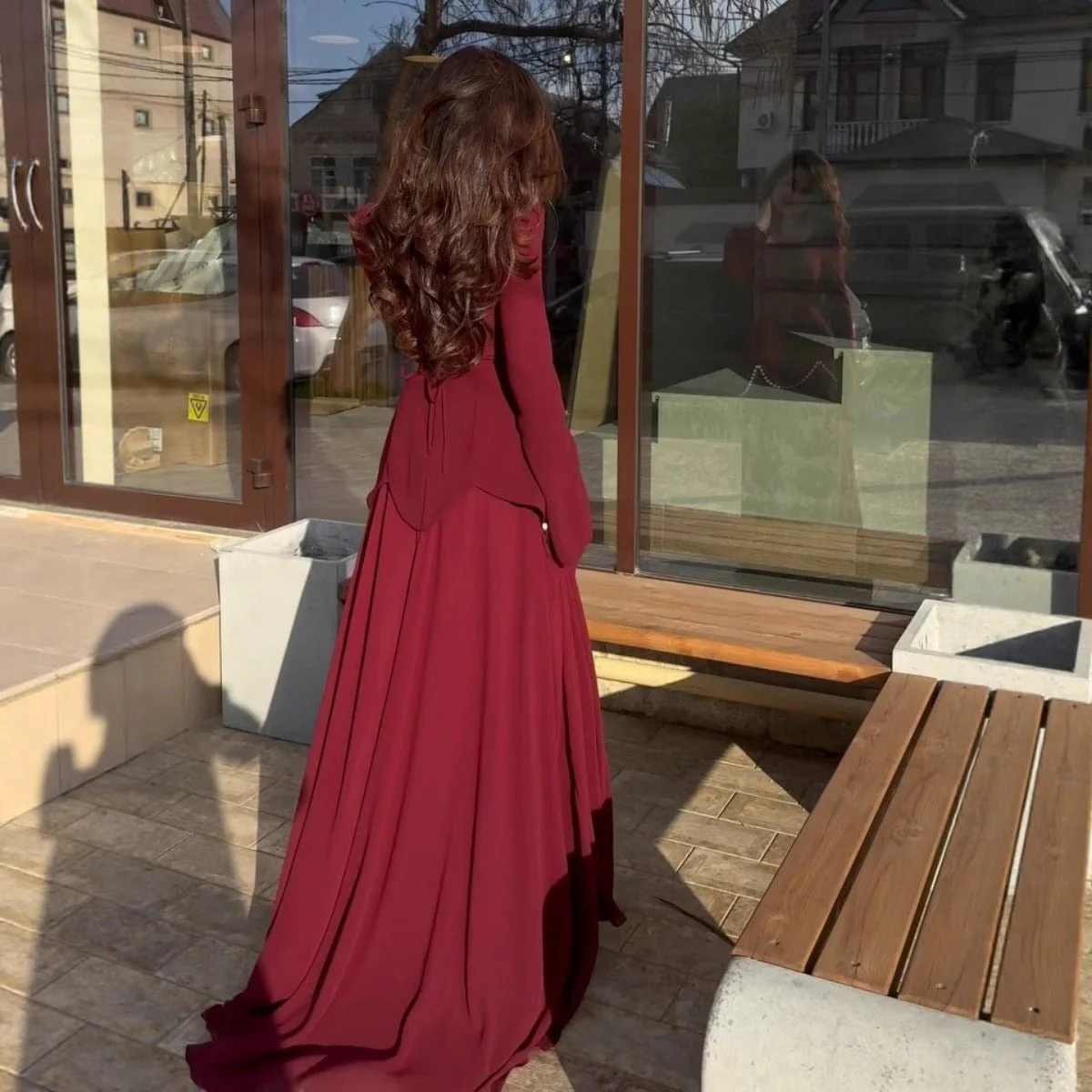 Pearl-Embellished Square Neck Maxi Dress | Modest Gowns with Long Sleeves(MA269) - Image 3