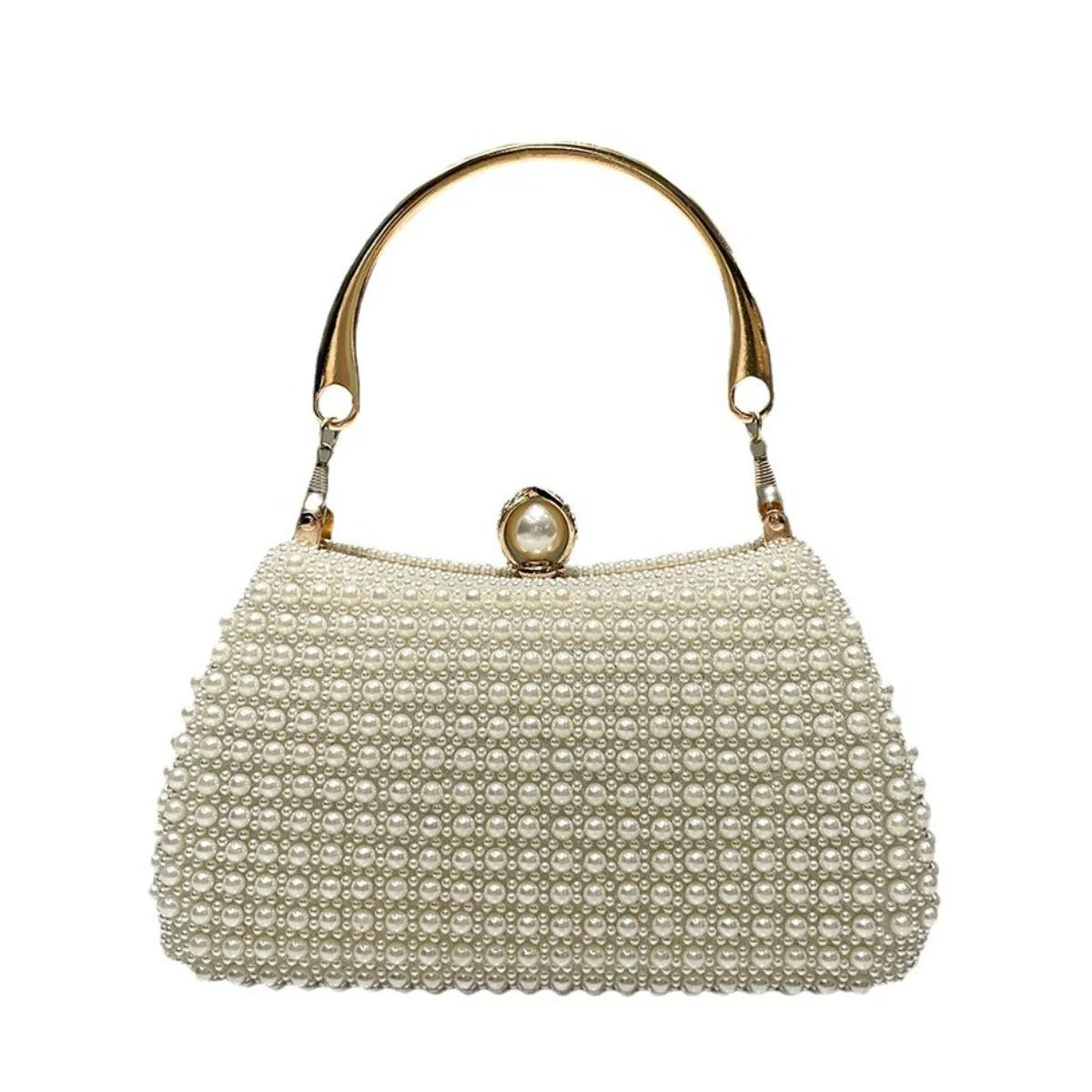 Pearl-Embellished Vintage-Inspired Beaded Box Bag Evening Clutch with Gold Accents (MAC248) - Image 5