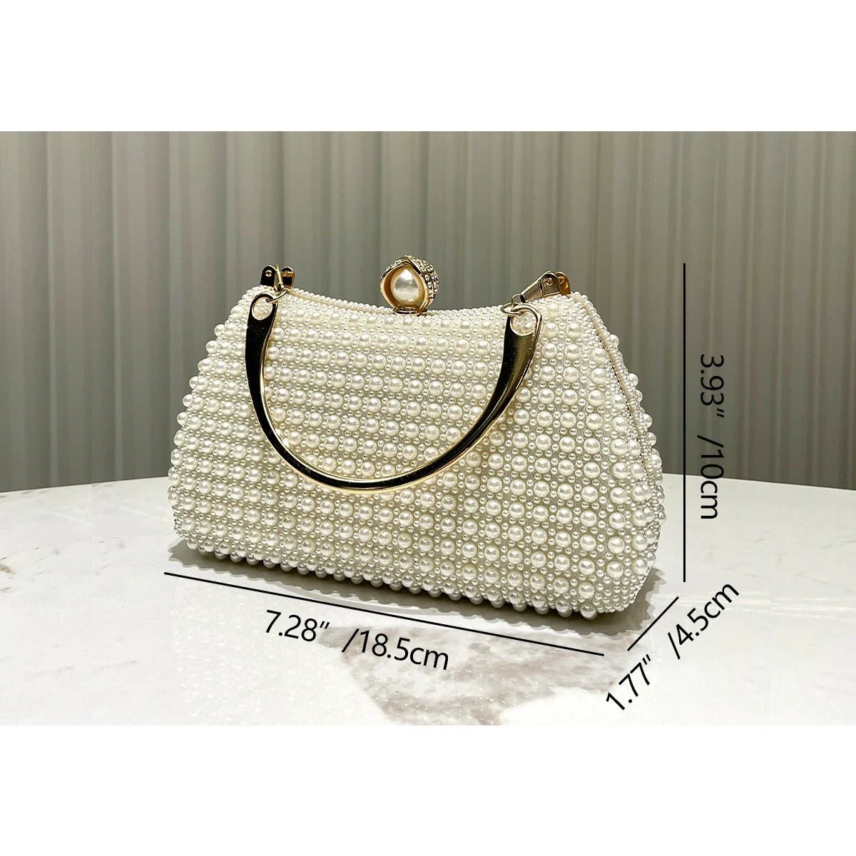 Pearl-Embellished Vintage-Inspired Beaded Box Bag Evening Clutch with Gold Accents (MAC248) - Image 6