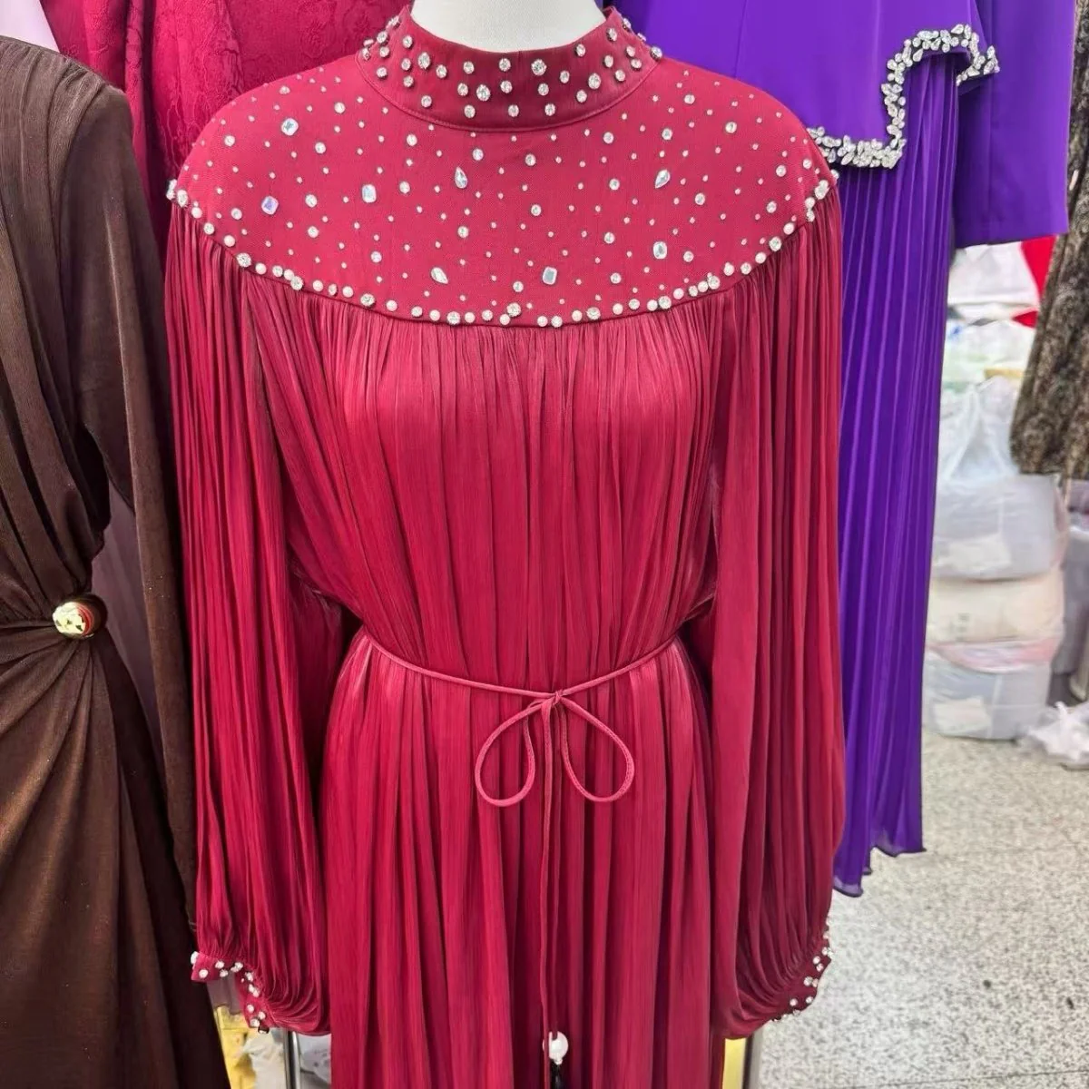 Pearl Embellished Yoke Maxi Dress(MS385) - Image 12