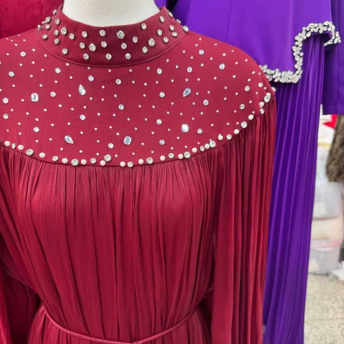 Pearl Embellished Yoke Maxi Dress(MS385) - Image 13