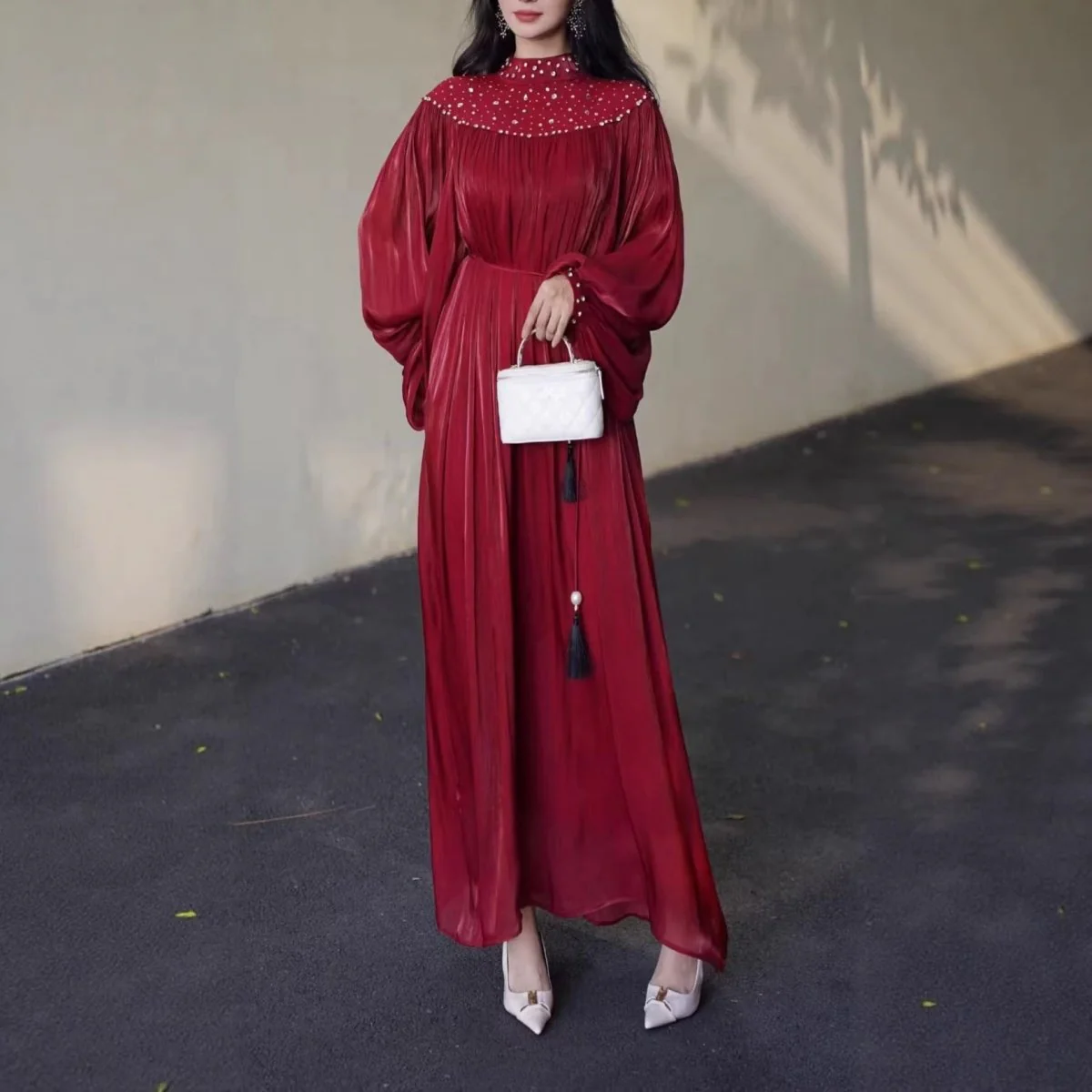 Pearl Embellished Yoke Maxi Dress(MS385) - Image 3