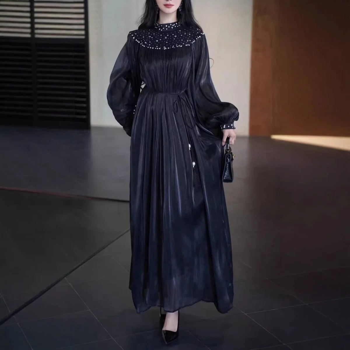 Pearl Embellished Yoke Maxi Dress(MS385) - Image 4